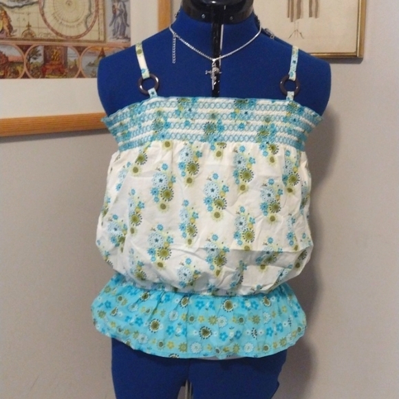 🆕+ Size Stretch FLORAL, Lined Top w Embroidered Elastic Upper & Ruffle Peplum!! - Picture 6 of 6